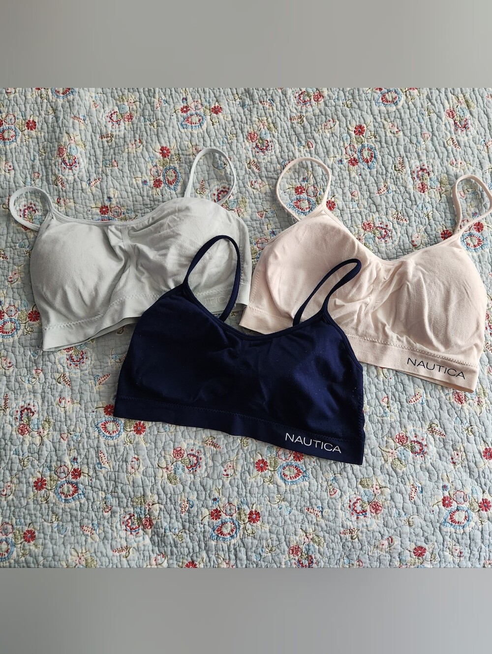 Nautica 3-Pack Seamless Bralettes in Navy, Blush, and Lite Blue